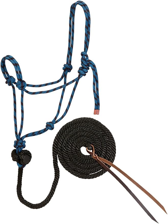 Weaver Leather Diamond Braid Rope Halter and Lead - Black/Hurricane Blue