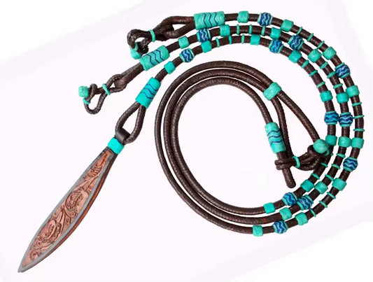 Hand braided romel reins in turquoise and brown