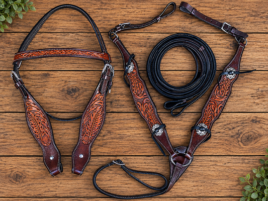 Feather Western Headstall & Breast Collar Set