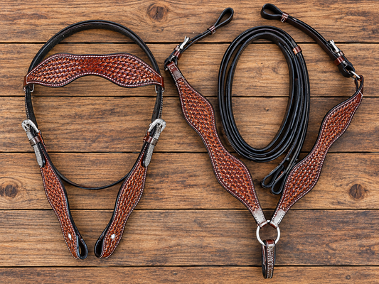Hand tooled headstall and Matching Breastplate